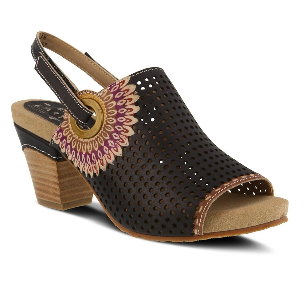L’Artiste by Spring Step Millie Perforated Leather Slingback Sandals – Black
